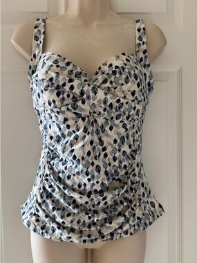 8792 Nip Tuck Polka Dot Twist Front Swim BATHING Bikini Tankini Top Sz 10 Blue